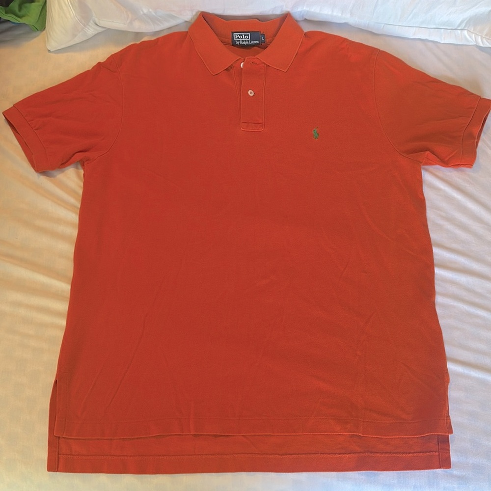 Polo Ralph’s Lauren large men’s short sleeve orange polo.